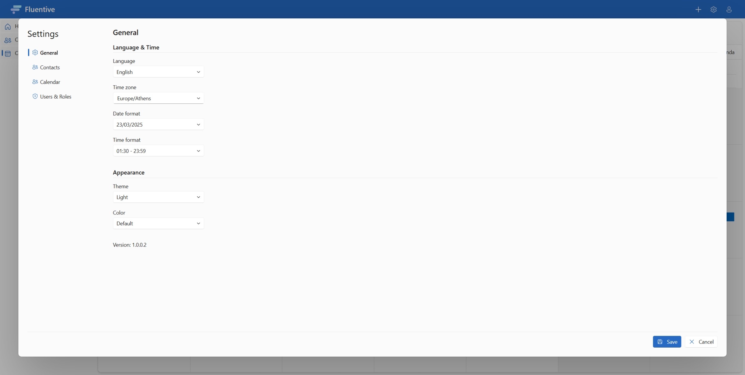 CRM settings for language, timezone, date formats, and appearance customization